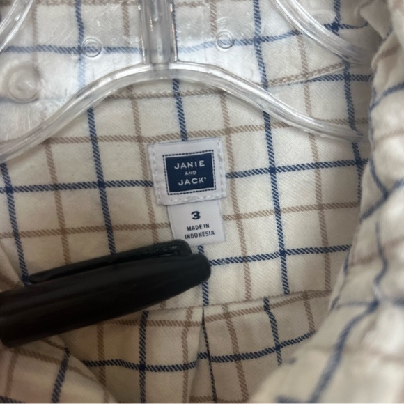 Janie & Jack white Blue Beige Checked Button Down  Up Shirt 3T - Picture 6 of 9